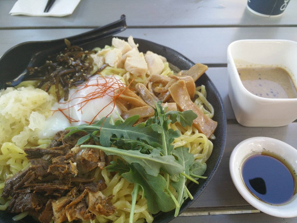 Tsukemen ramen on the patio